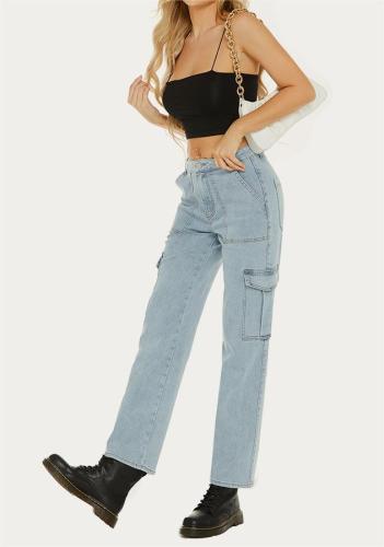 Cargo straight-leg high-waisted jeans