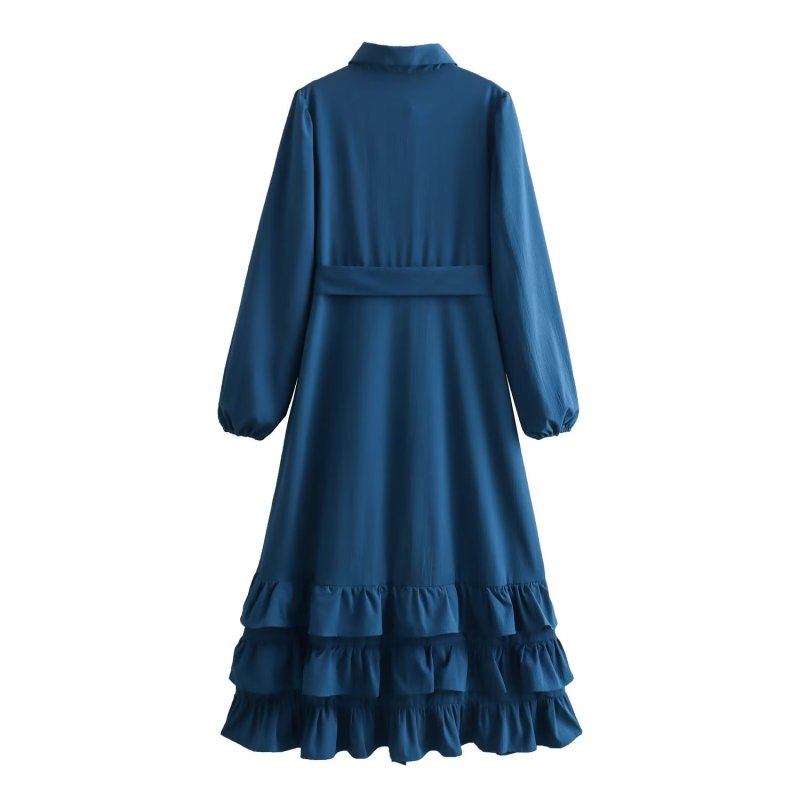 Long ruffled lapel shirt dress