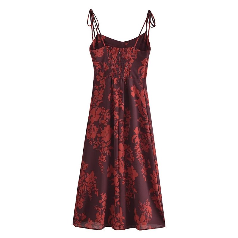 Sexy split print slip dress
