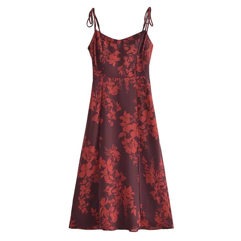 Sexy split print slip dress