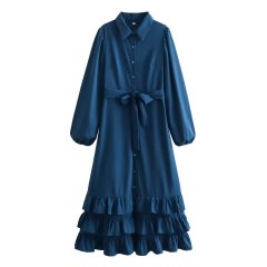 Long ruffled lapel shirt dress