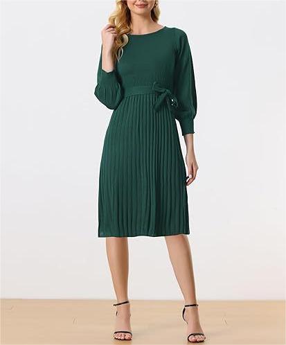 Knitted belt sweater dress