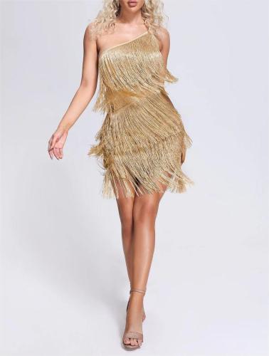 Sexy one-shoulder fringe slim-fit dress