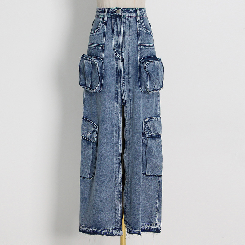 Patchwork pocket skirt girl