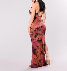Halter print fishtail dress