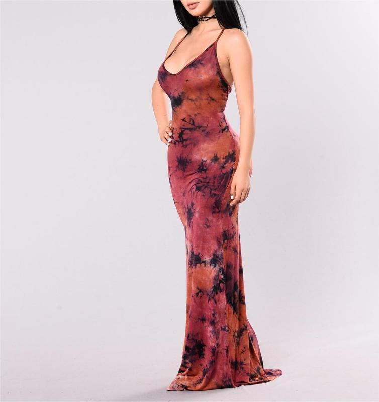 Halter print fishtail dress