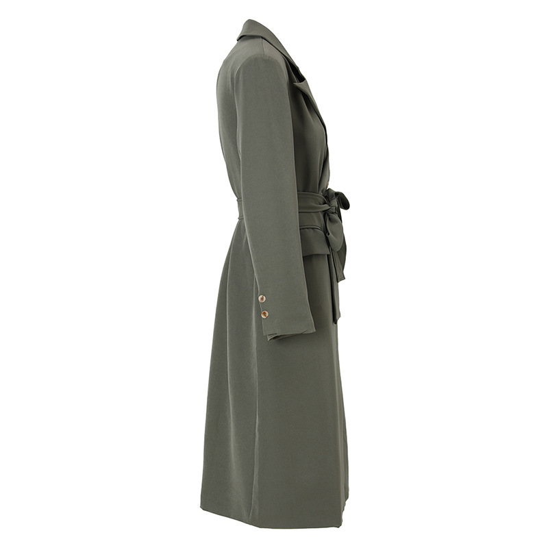 Long trench coat women's grey-green coat