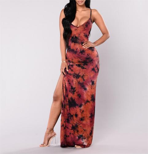 Halter print fishtail dress