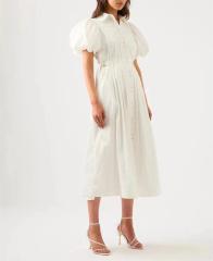 Long dress with lapel and puffy sleeves
