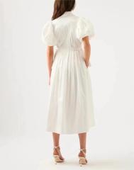 Long dress with lapel and puffy sleeves