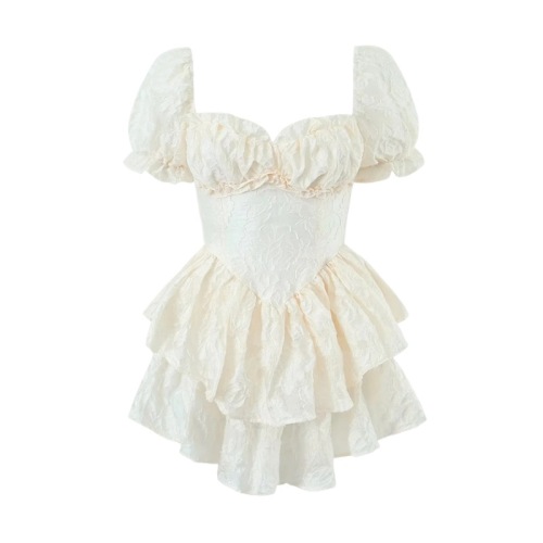 Small fresh neckline sexy puffy sleeve dress
