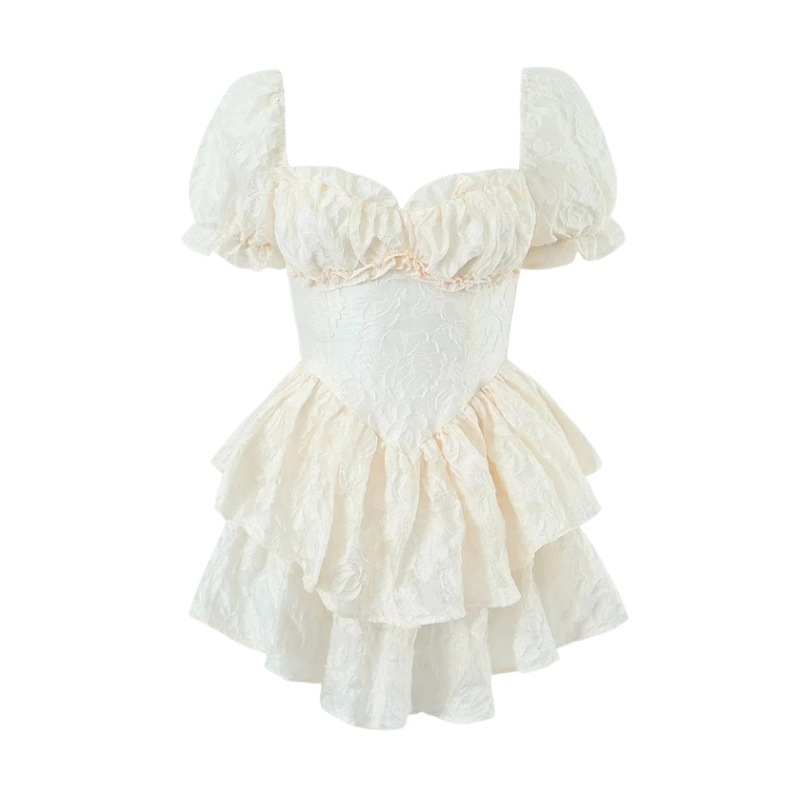 Small fresh neckline sexy puffy sleeve dress