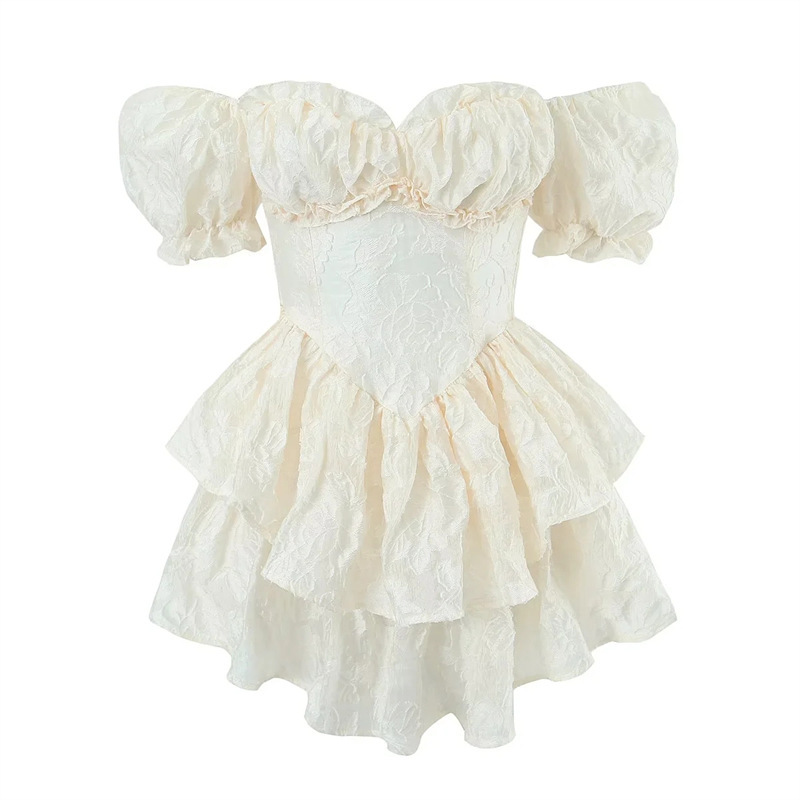 Small fresh neckline sexy puffy sleeve dress