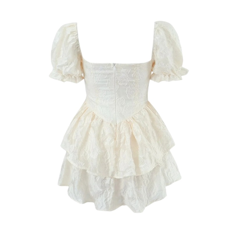 Small fresh neckline sexy puffy sleeve dress