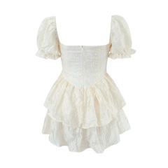 Small fresh neckline sexy puffy sleeve dress