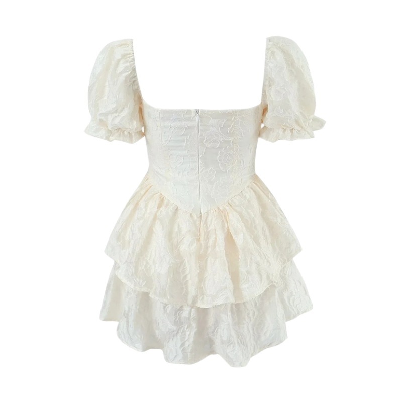 Small fresh neckline sexy puffy sleeve dress