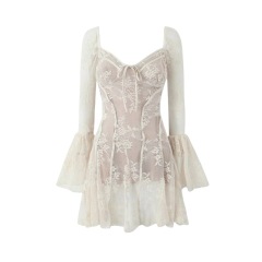 Lace dress with flared sleeves