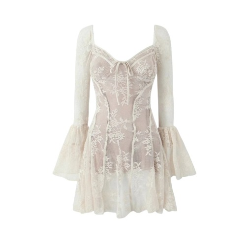 Lace dress with flared sleeves