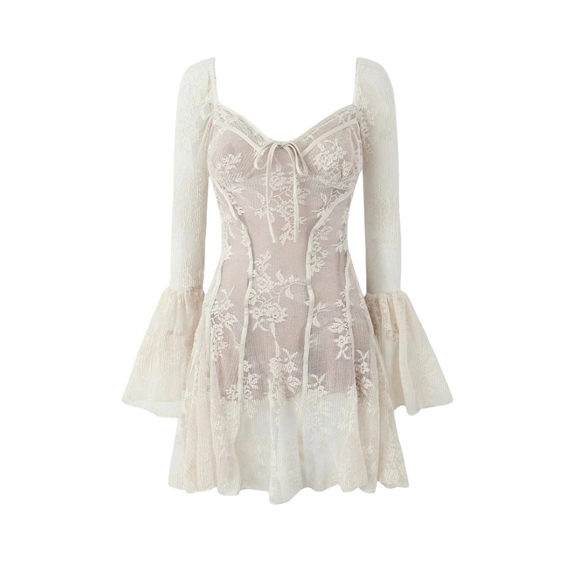 Lace dress with flared sleeves