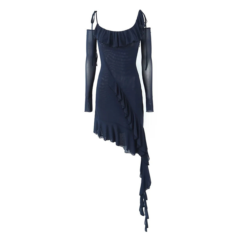 Spice Girl line neck long sleeve peplum dress