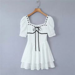 Vintage court dress with bow lace-up puffy sleeves