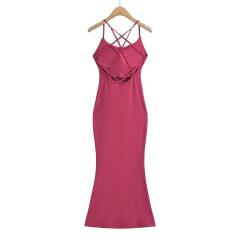 Sexy cross backless tight wrap hip halter fishtail dress