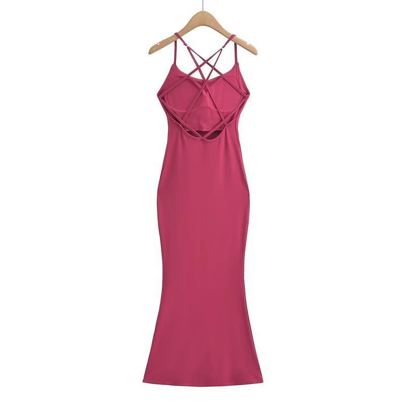 Sexy cross backless tight wrap hip halter fishtail dress