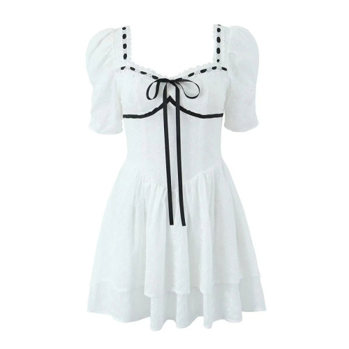 Vintage court dress with bow lace-up puffy sleeves