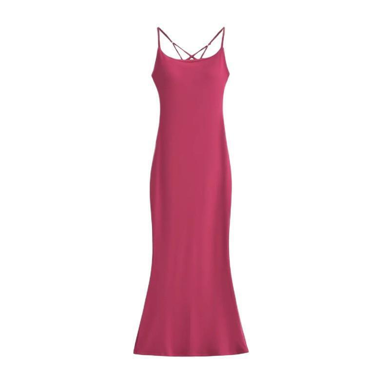Sexy cross backless tight wrap hip halter fishtail dress