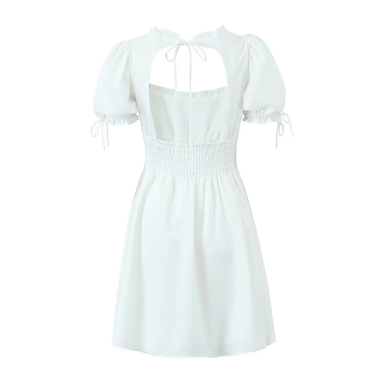 Halter dress with square neck puffed sleeves