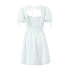 Halter dress with square neck puffed sleeves