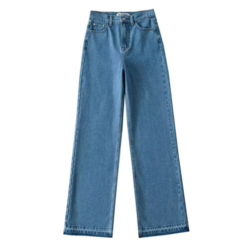 High-waisted wide-leg floor-length jeans
