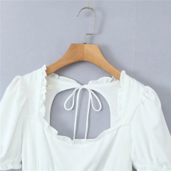 Halter dress with square neck puffed sleeves