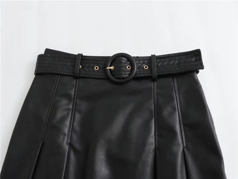 Sweet and spicy wind PU leather wide pleated skirt