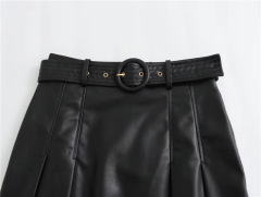 Sweet and spicy wind PU leather wide pleated skirt