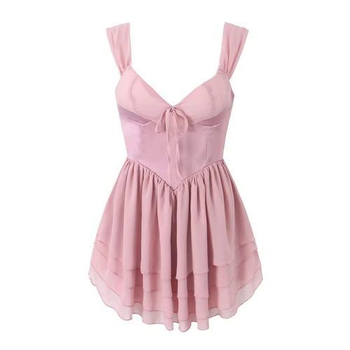 Sexy V-neck strappy tiered Spice slip dress