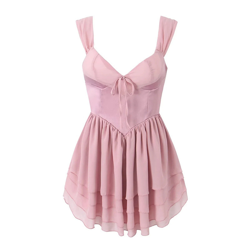 Sexy V-neck strappy tiered Spice slip dress