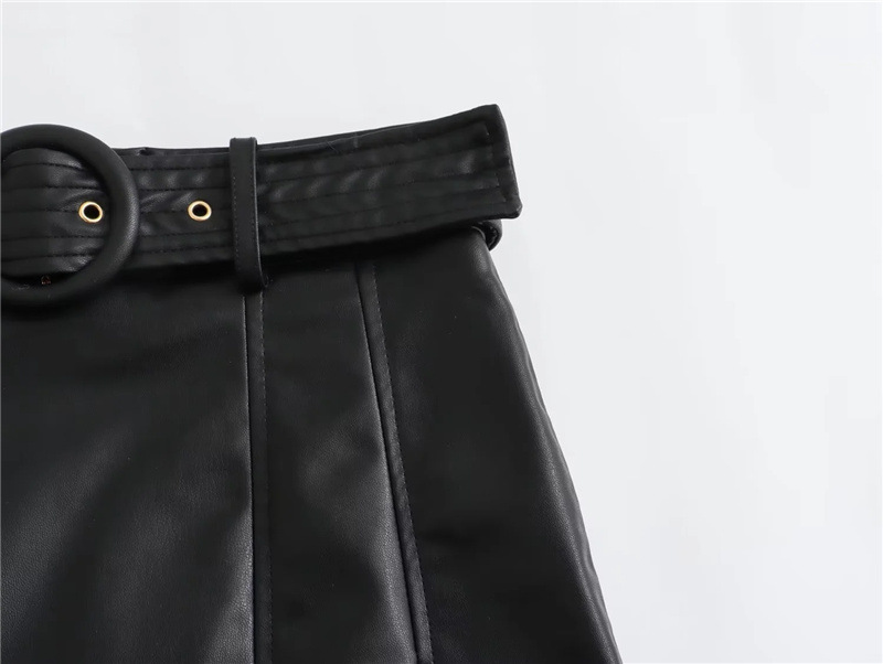 Sweet and spicy wind PU leather wide pleated skirt