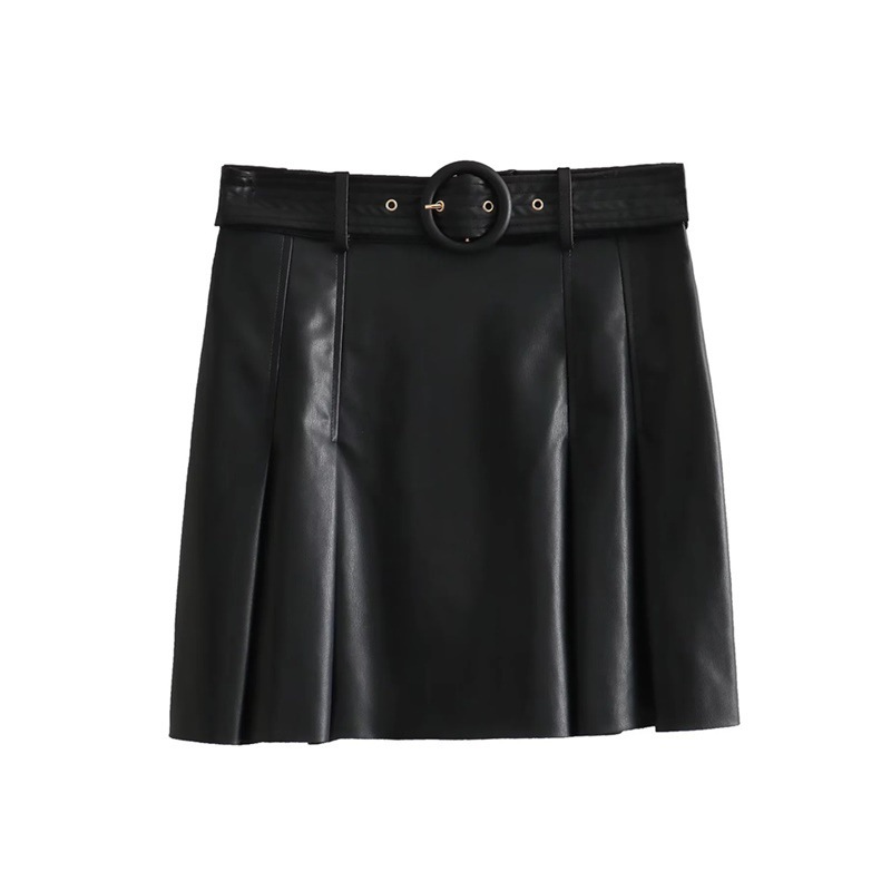 Sweet and spicy wind PU leather wide pleated skirt