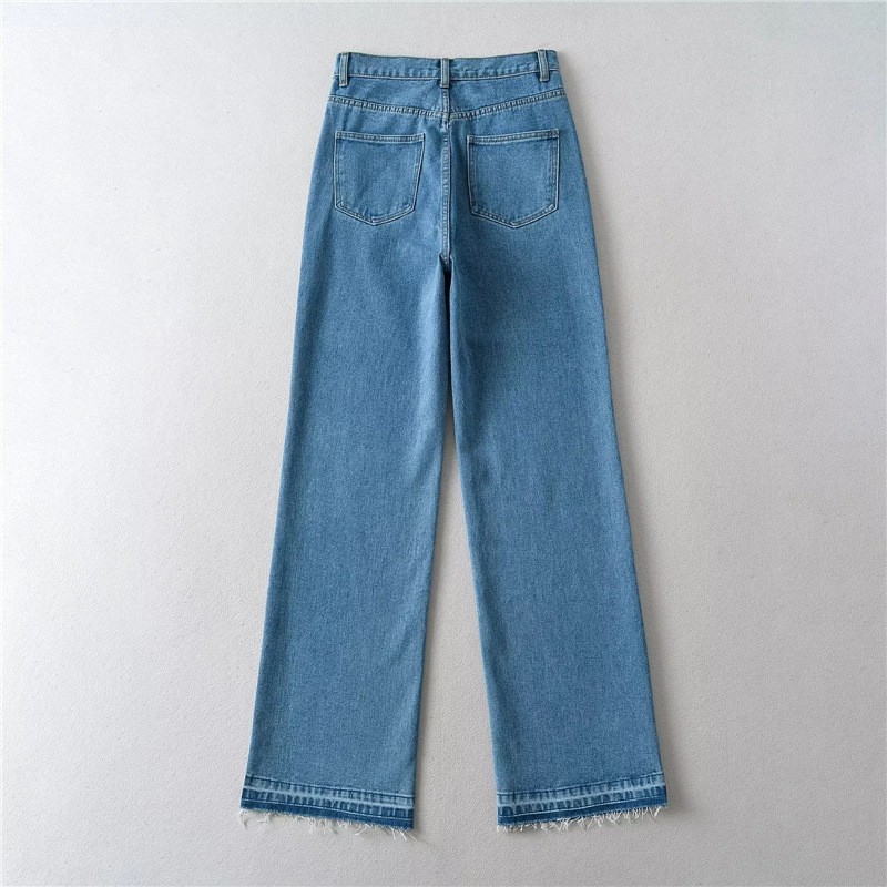 High-waisted wide-leg floor-length jeans