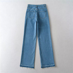 High-waisted wide-leg floor-length jeans