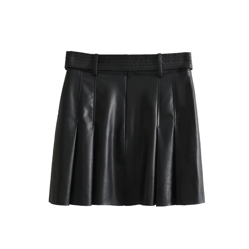 Sweet and spicy wind PU leather wide pleated skirt