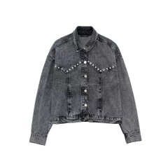 Stud trim patchwork denim jacket