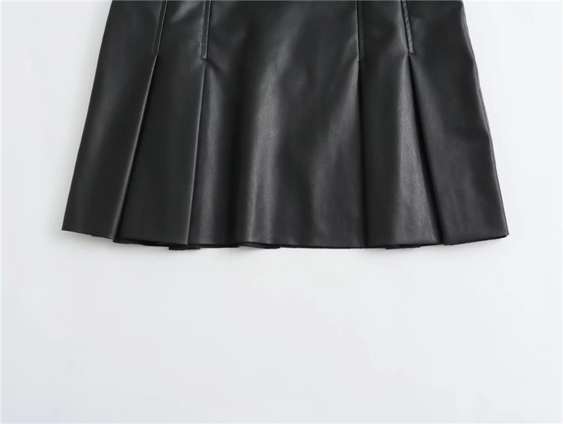 Sweet and spicy wind PU leather wide pleated skirt