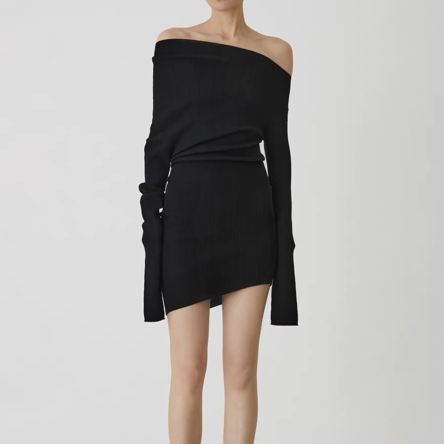The new Merlot is paired with a wool knit dress