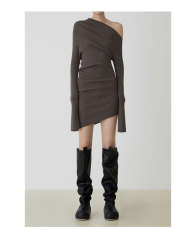 The new Merlot is paired with a wool knit dress