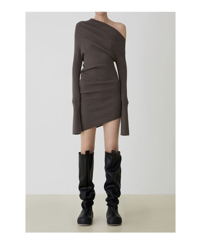 The new Merlot is paired with a wool knit dress