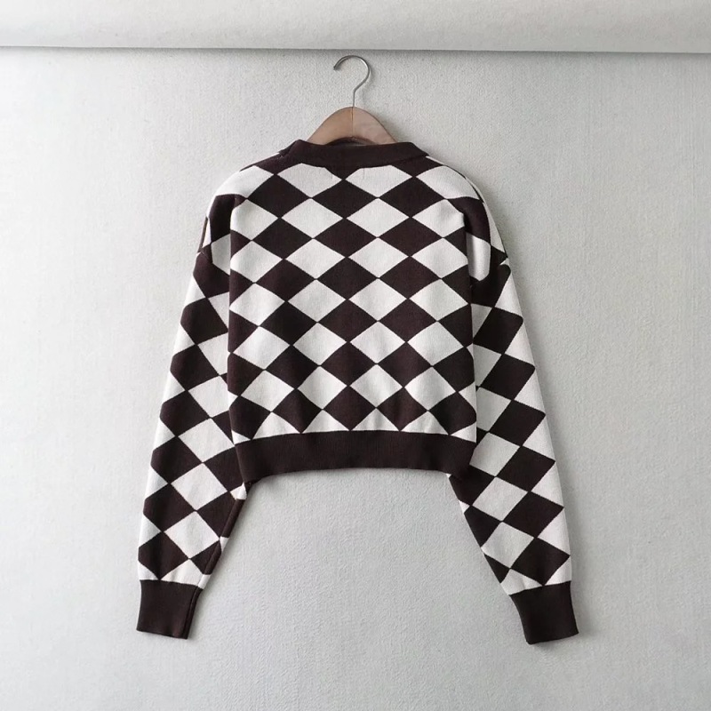 Loose diamond plaid sweater cardigan