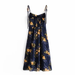 Retro orange printed camisole dress