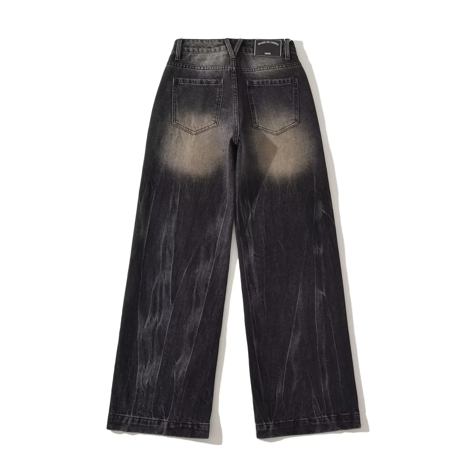 Retro black grey denim straight leg pants